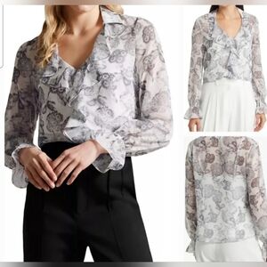 Ted Baker Fairycore NWOT SZ 1 (2-4) Anniye Ruffle Blouse Semi Sheer‎ Long Sleeve